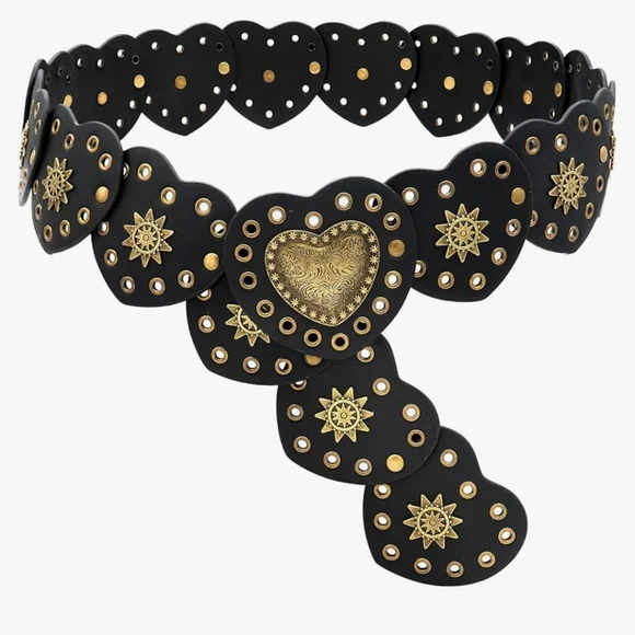 Free People Black Celestial Romance Heart Embellished Belt - Picture 5 of 12
